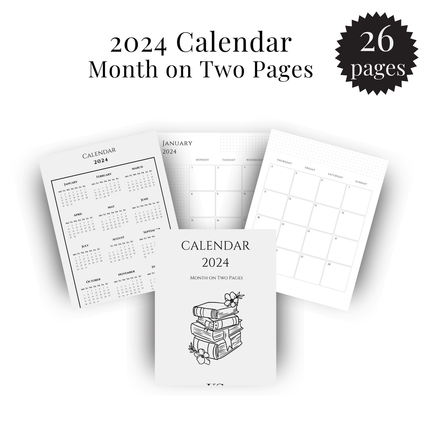 2024 Calendar Month on 2 Pages