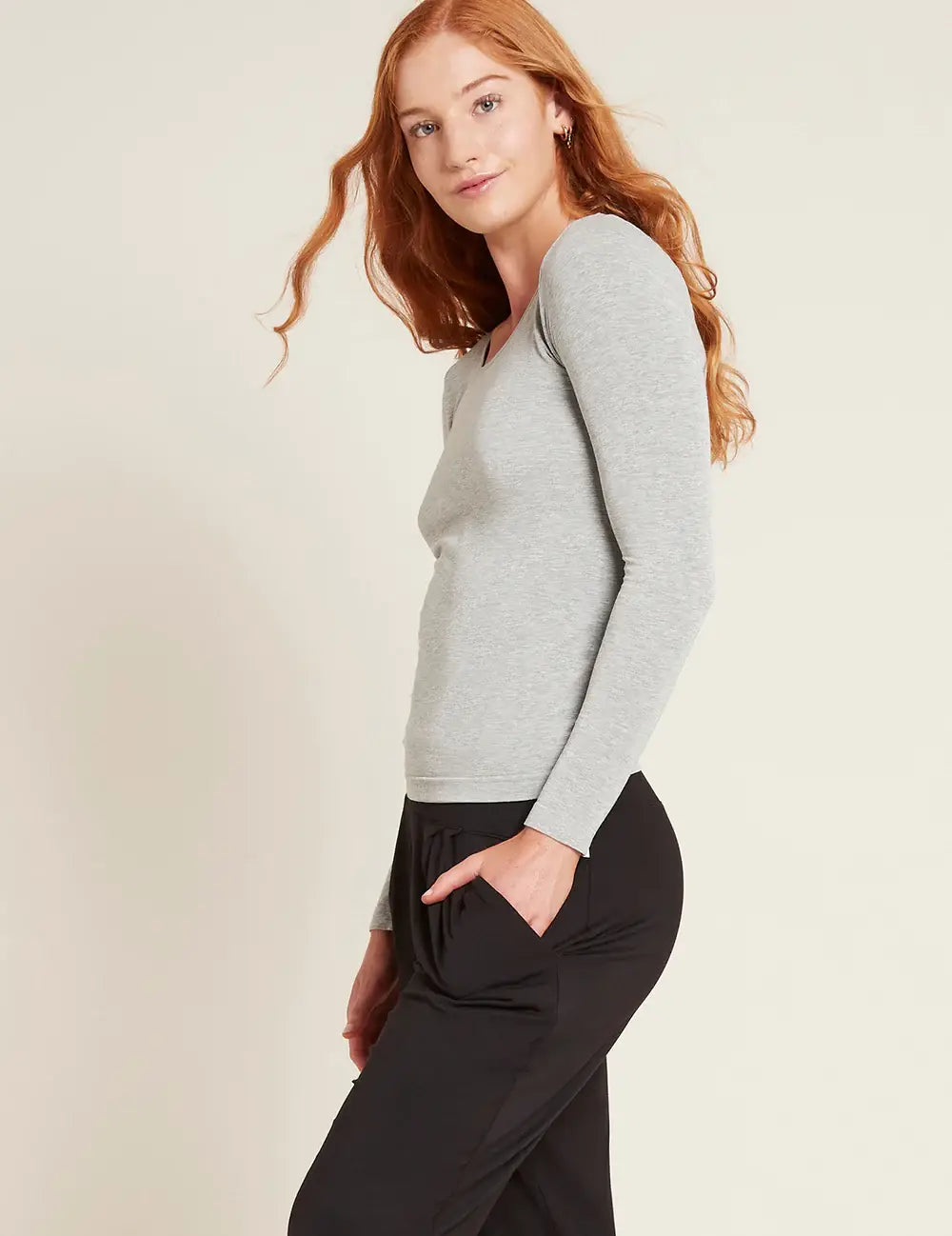 Long Sleeve Top in Light Grey Marl