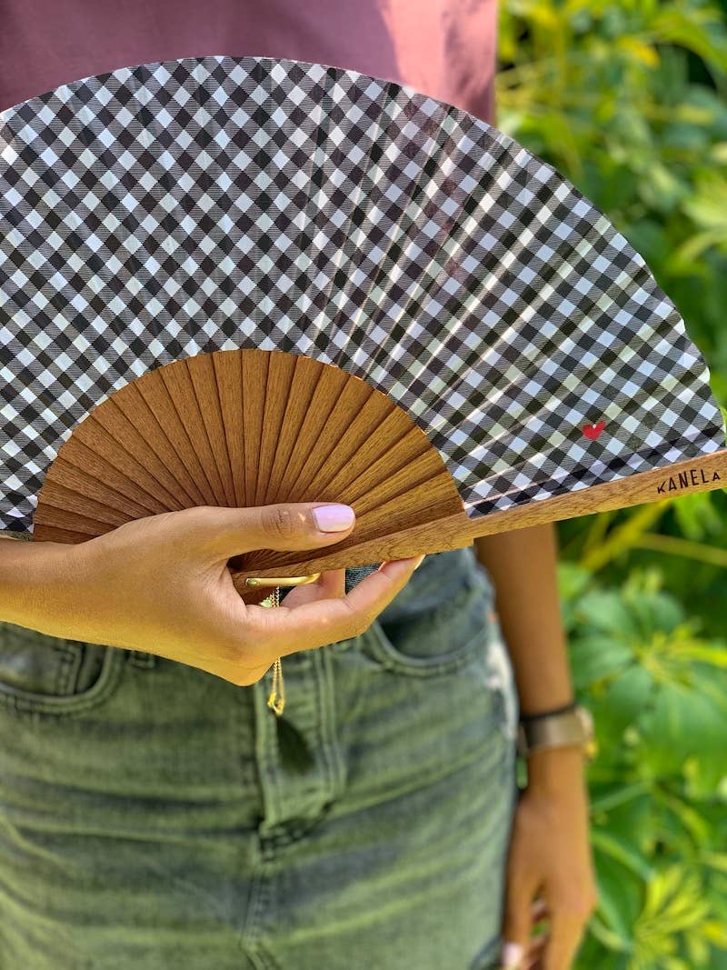 Love Vichy Gingham Sipo Wood Fan