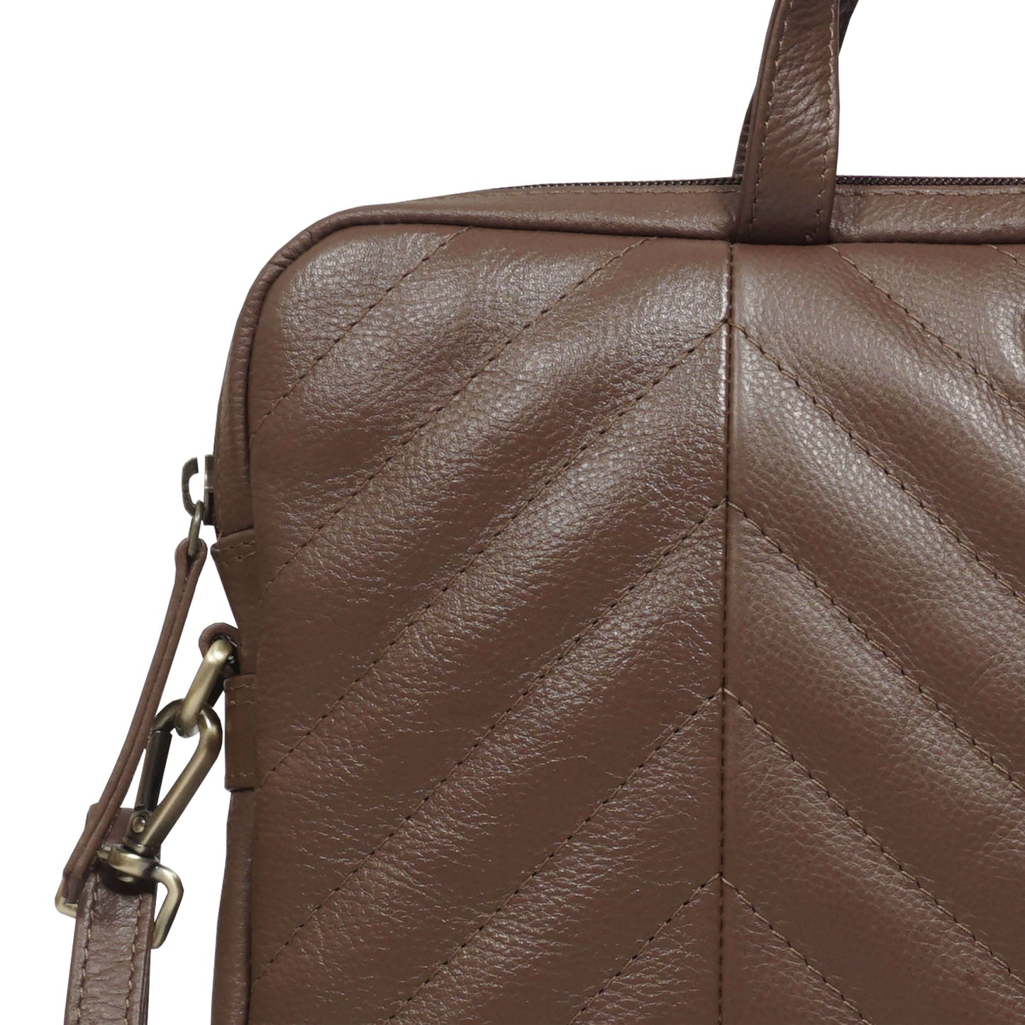 'MAYA' Tan Quilted Soft Pebble Grain Leather Laptop Crossbody Bag