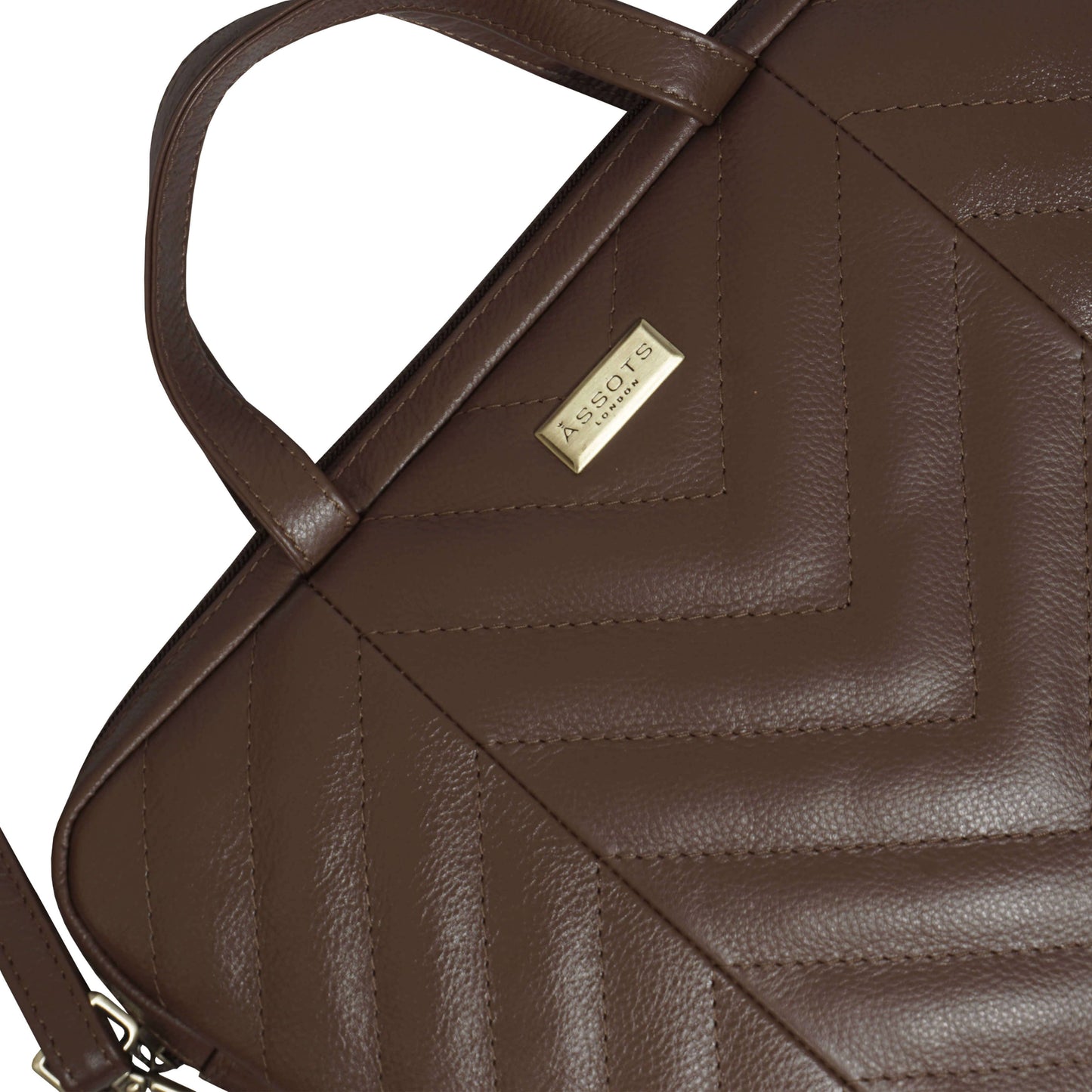 'MAYA' Tan Quilted Soft Pebble Grain Leather Laptop Crossbody Bag