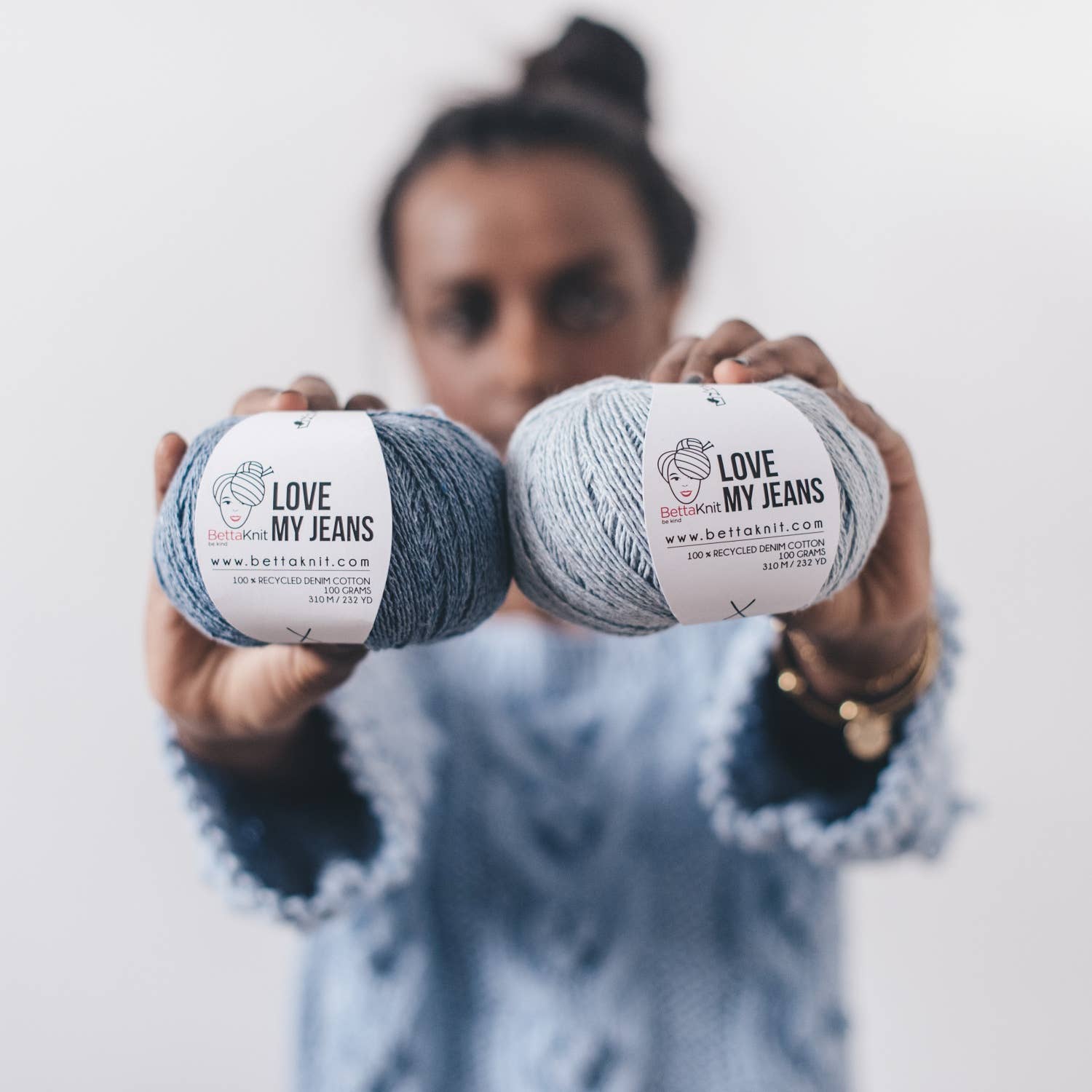 Love My Jeans, yarn obtained from the recycling of old jeans: Ecru