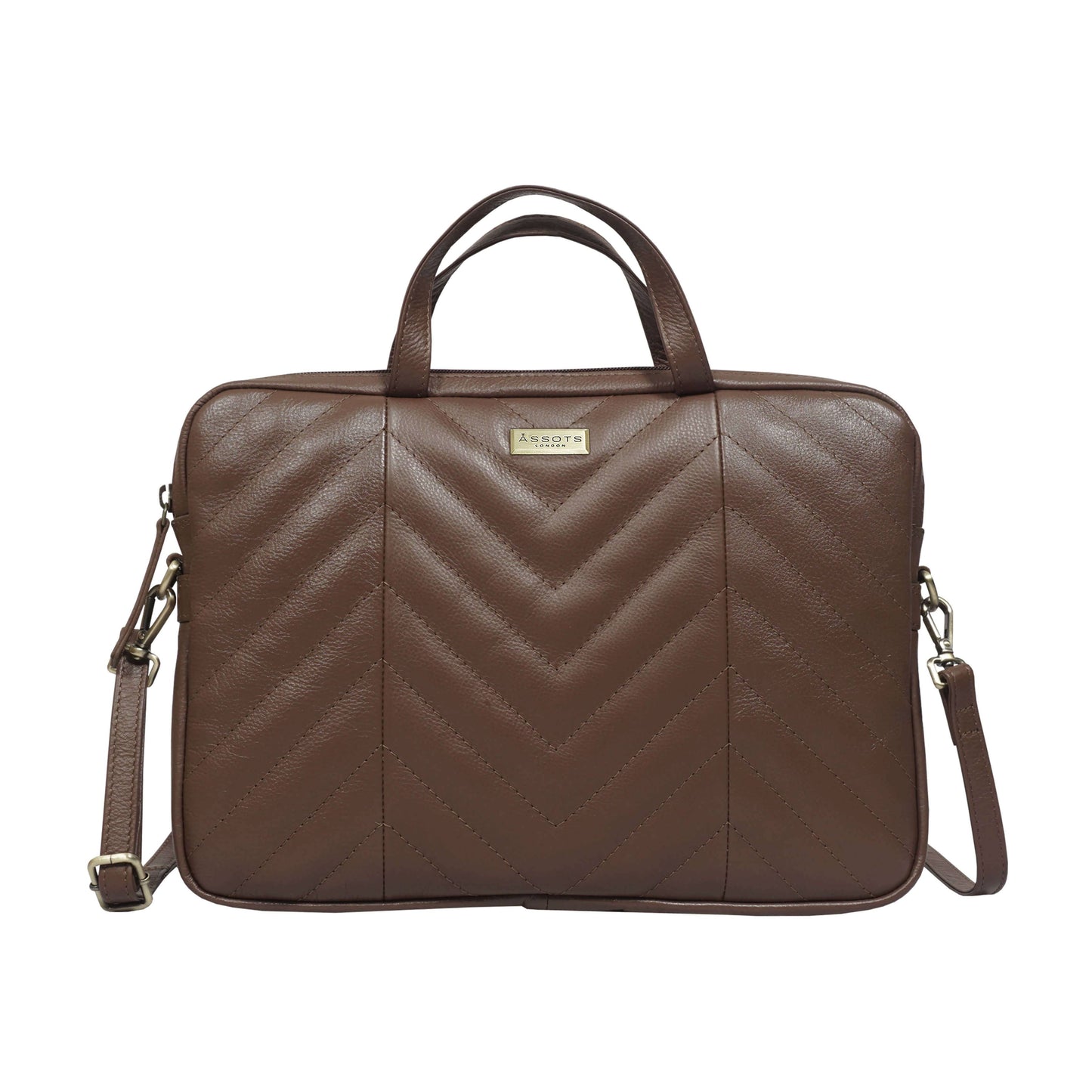 'MAYA' Tan Quilted Soft Pebble Grain Leather Laptop Crossbody Bag