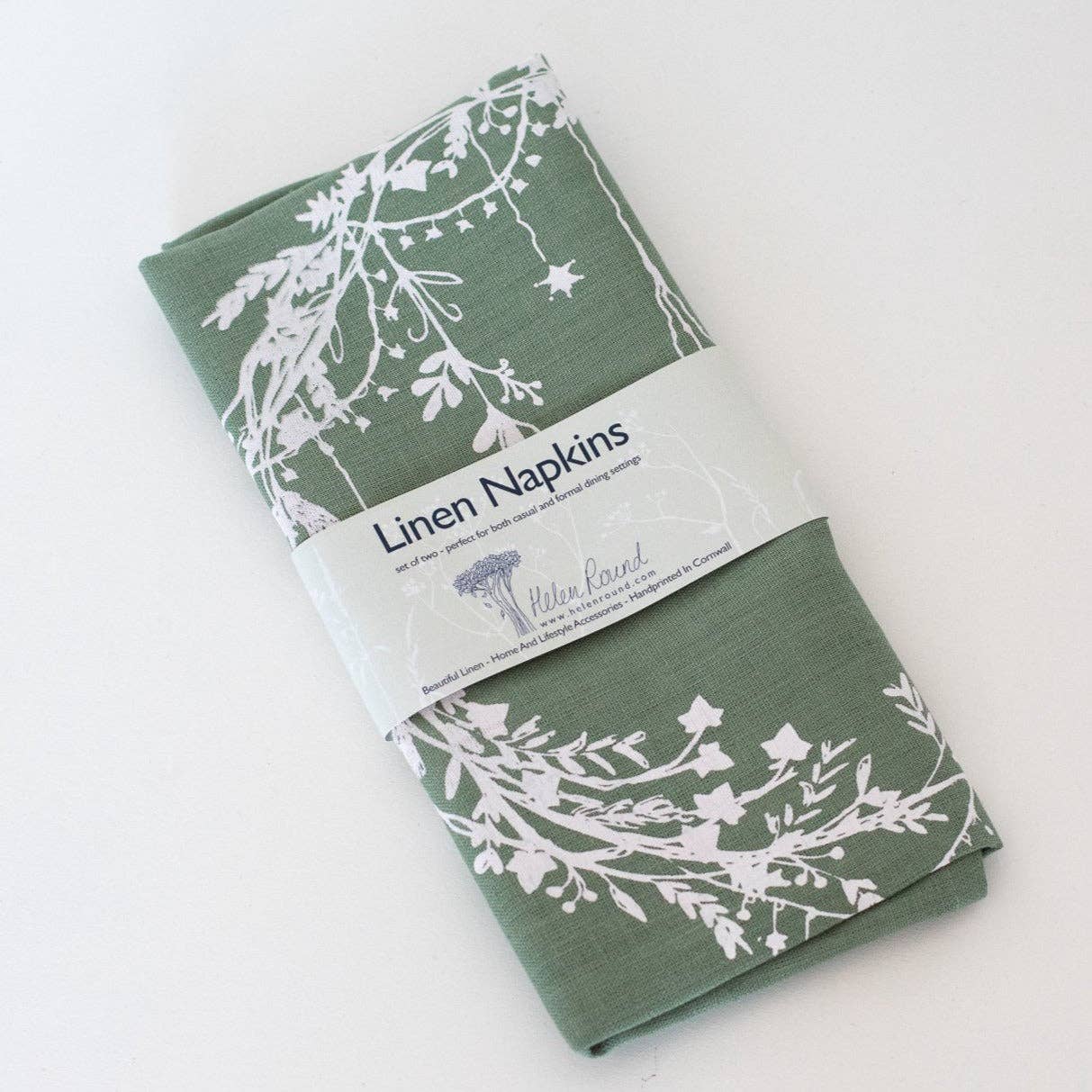 Christmas Napkins Pure Linen Set of Two - Sage Green