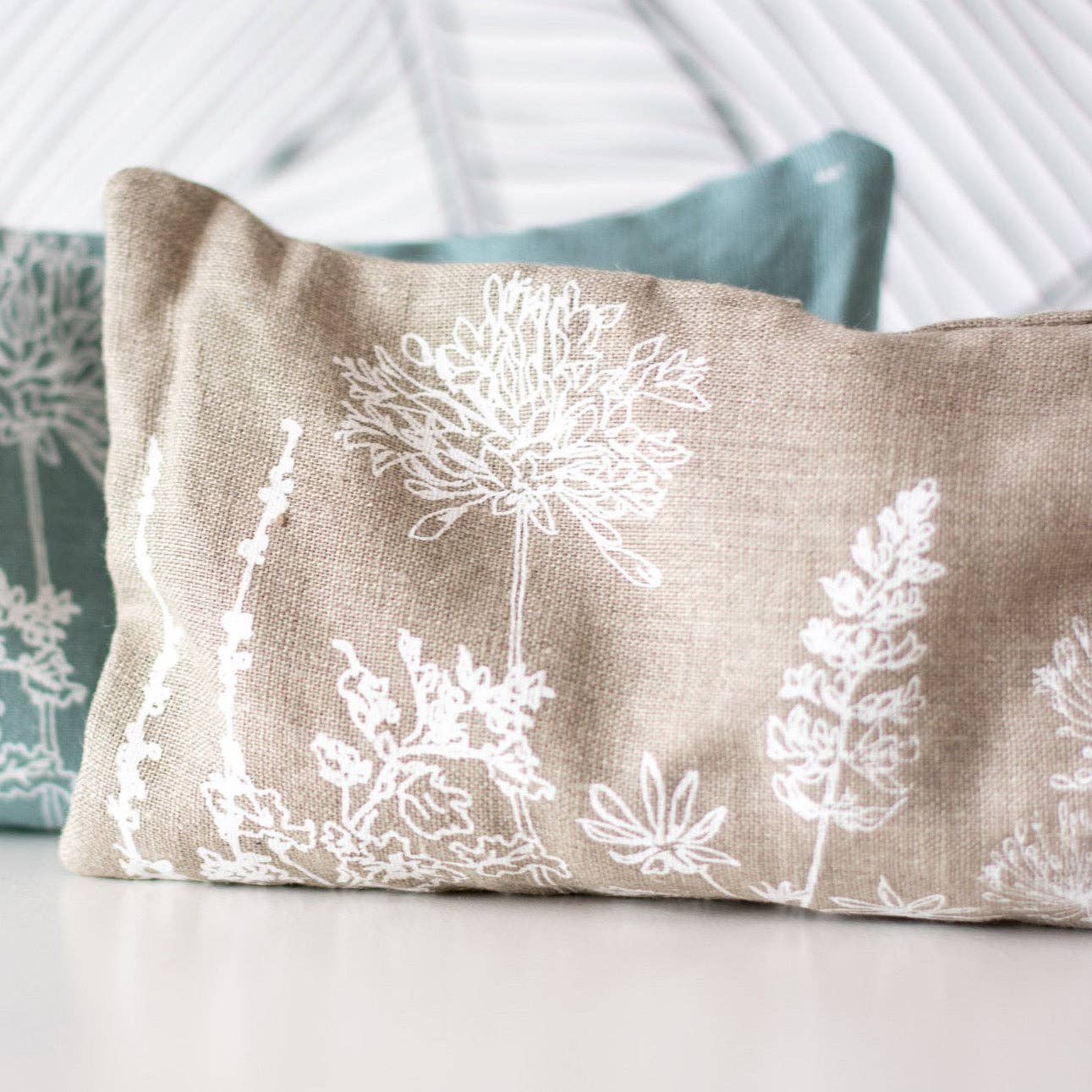 Linen Eye Pillow Filled With Wheat & Lavender, Floral Design