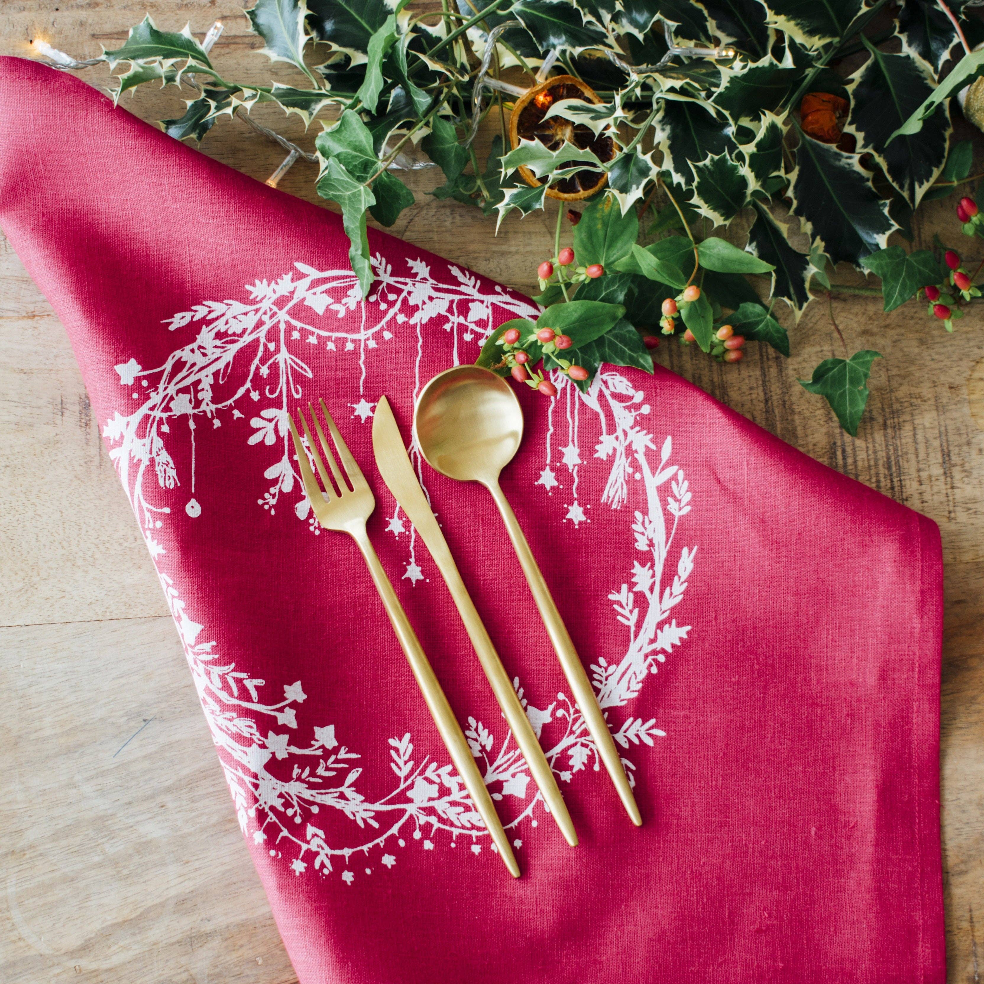 Christmas Napkins Pure Linen Set of Two - Natural