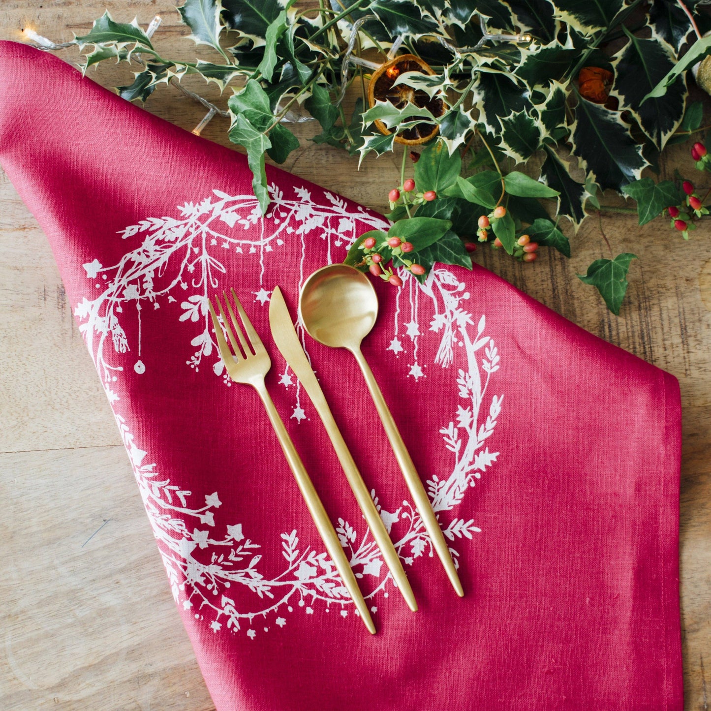 Christmas Napkins Pure Linen Set of Two - Raspberry Red
