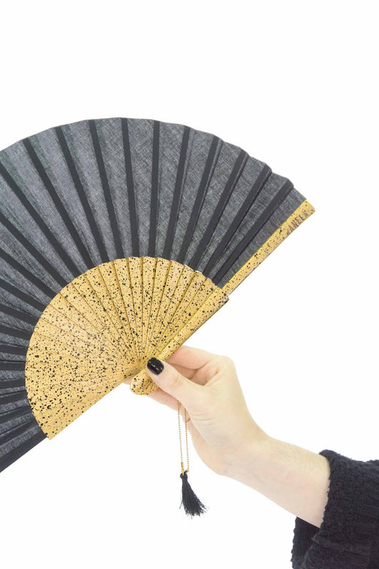 Garnier Black & Gold Evening Fan in Pear Wood