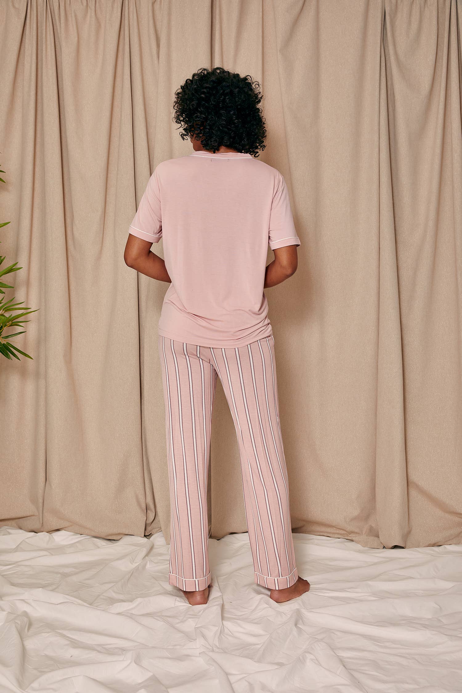 Bamboo Tee and Trouser Set in Blush Stripe