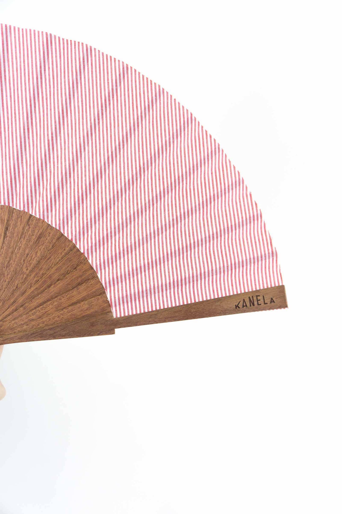 Red Pinstripe Fan in Sipo Wood