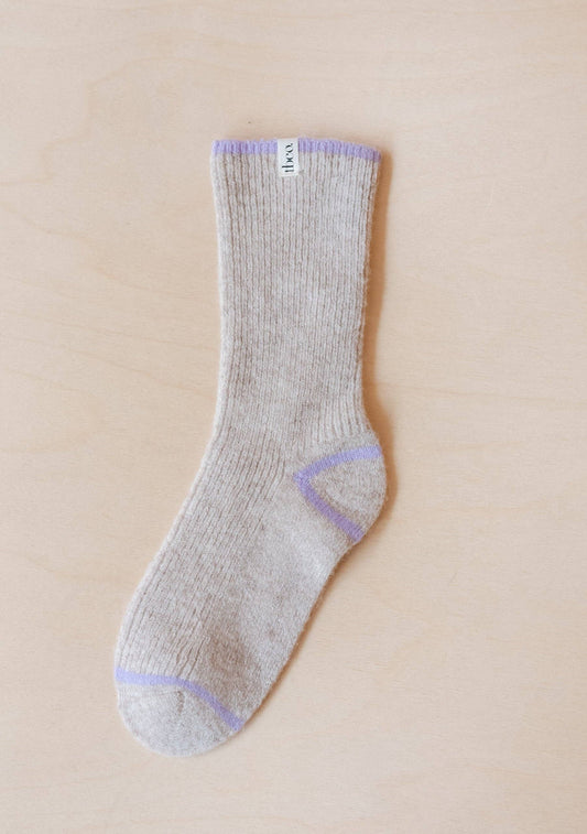 Cashmere & Merino Tipped Socks in Oatmeal Women's UK Size 4-7