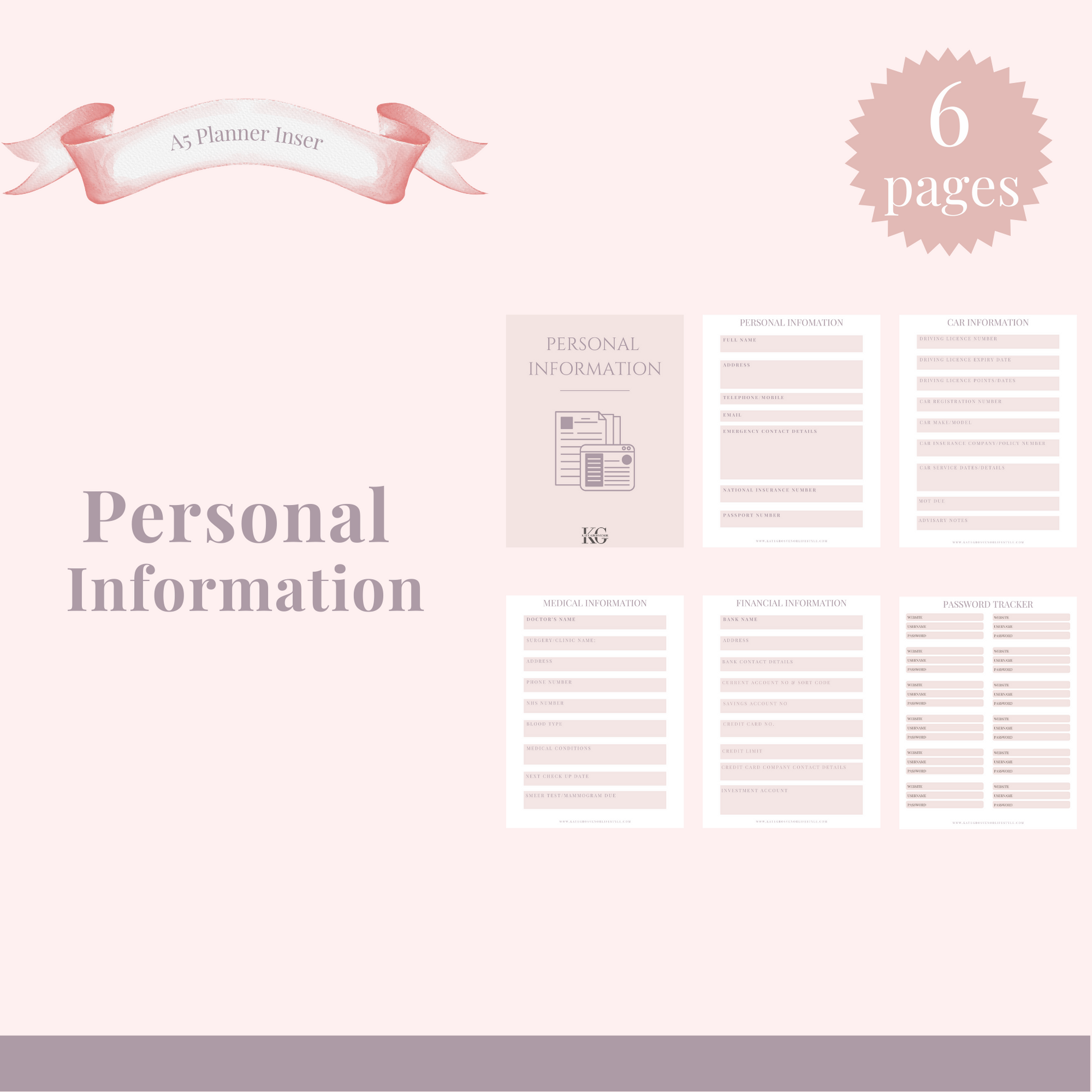 Personal Information Planner Insert – Kate Grosvenor Lifestyle
