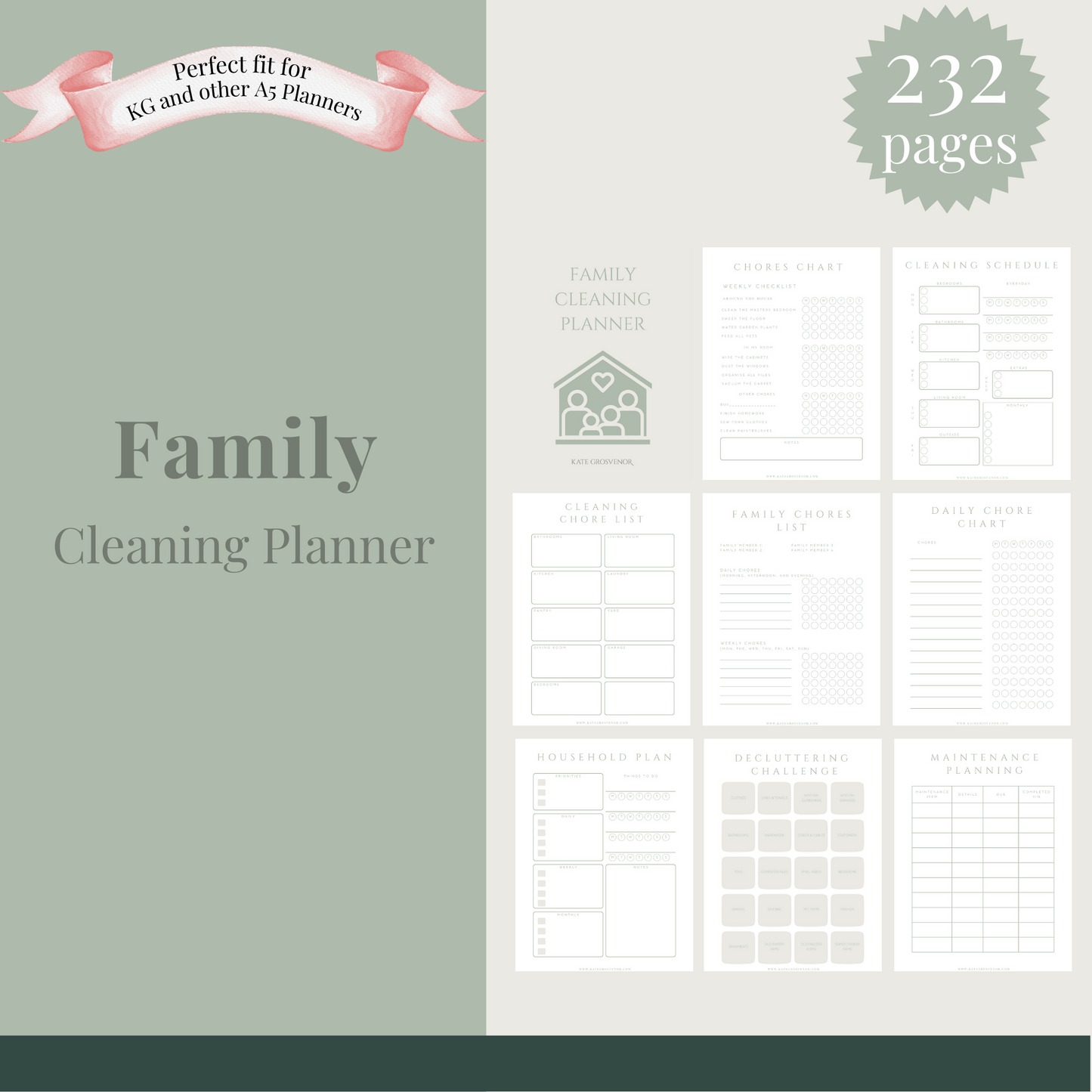 Family Cleaning Planner Insert