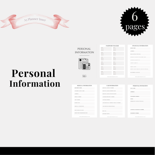 Personal Information Planner Insert