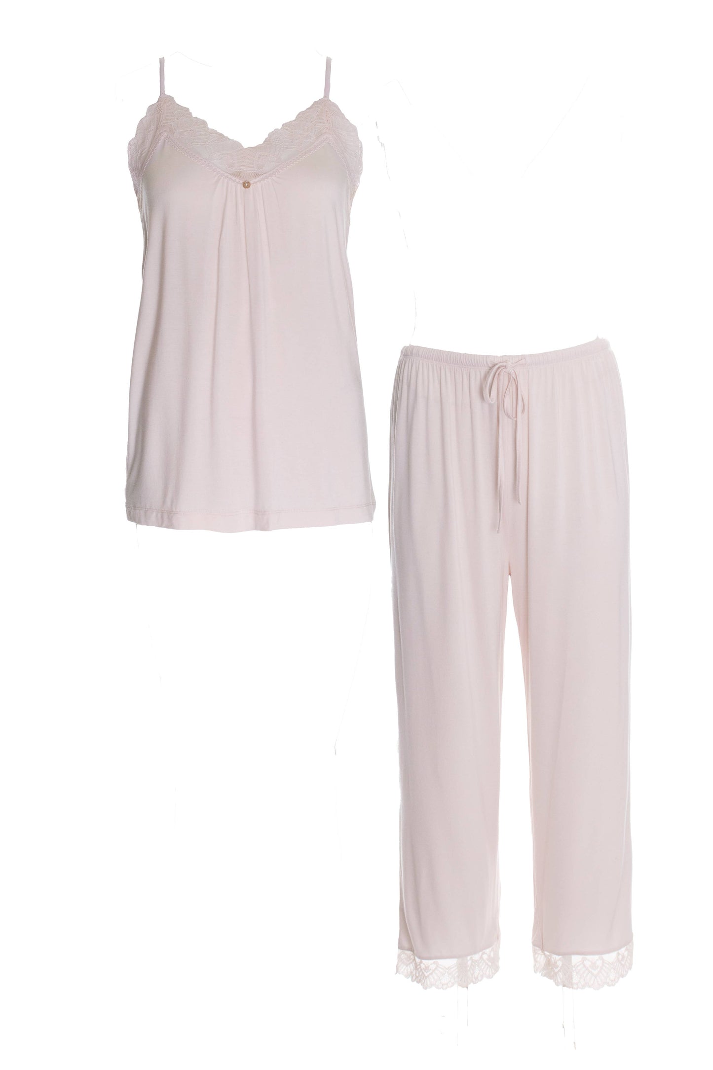 Bamboo Lace Cami and Cropped Trouser PJ Set in Powder Puff