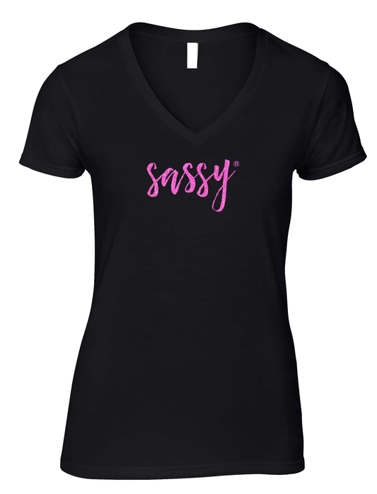 Black Sassy T-Shirt with Neon Pink Glitter writing