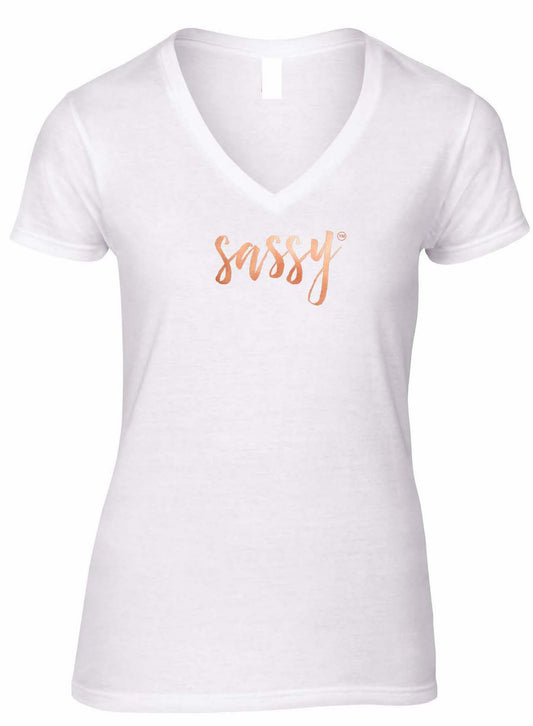 White Sassy T-Shirt with Rose Gold writing