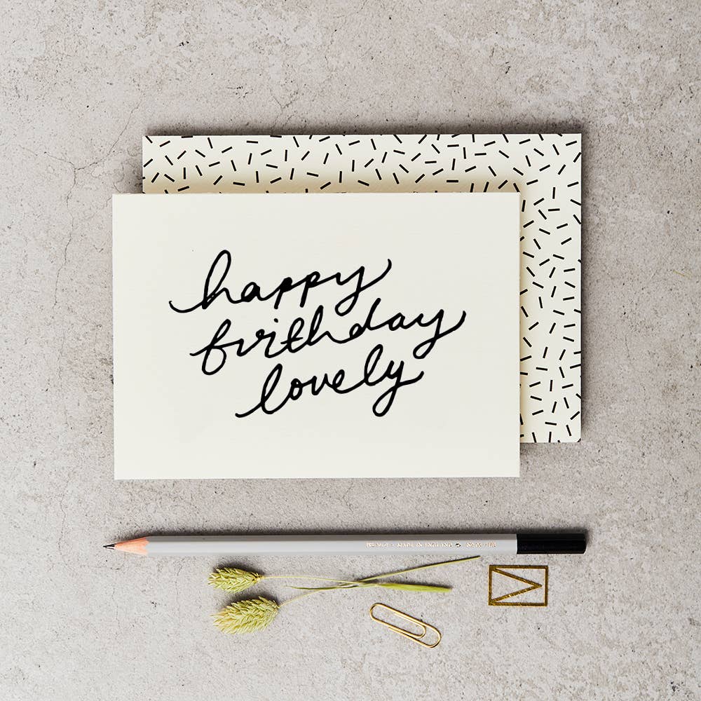 Handprinted 'Happy Birthday Lovely' Card Greeting Card