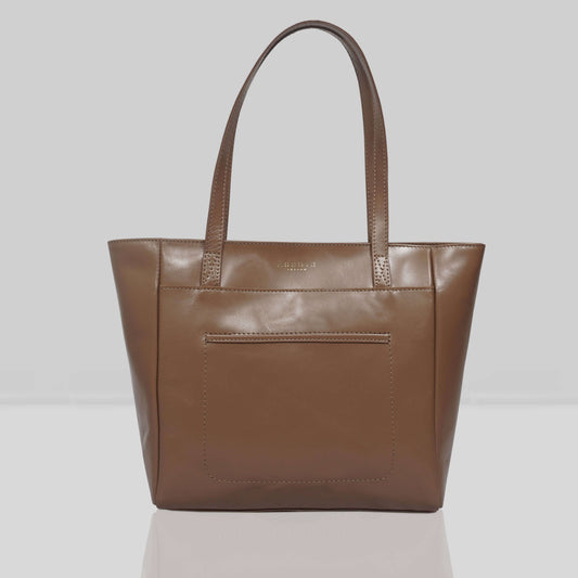 'LINDA' Tan Smooth Real Leather Unlined Tote Bag