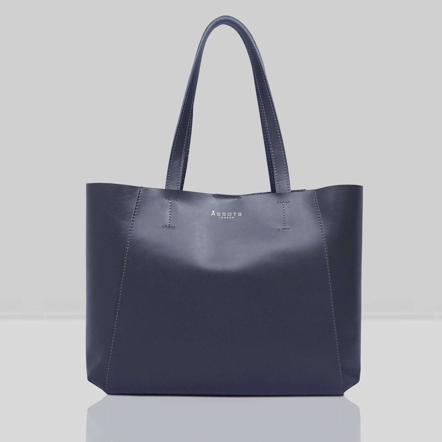 'ADELA' Navy Smooth Real Leather Unlined Designer Tote Bag