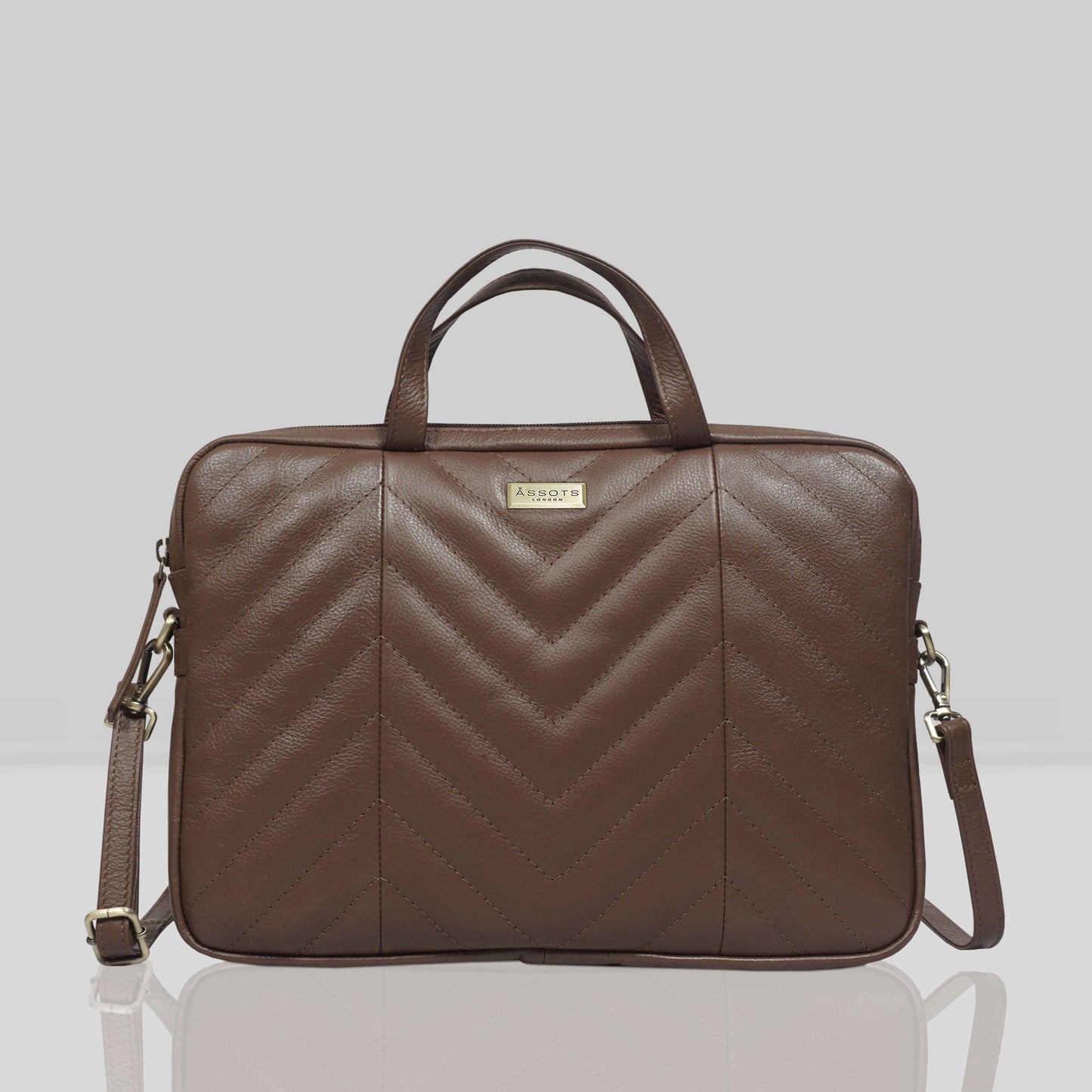 'MAYA' Tan Quilted Soft Pebble Grain Leather Laptop Crossbody Bag