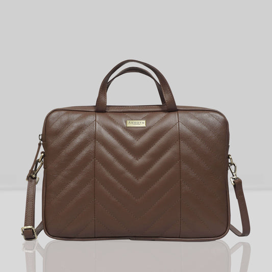 'MAYA' Tan Quilted Soft Pebble Grain Leather Laptop Crossbody Bag