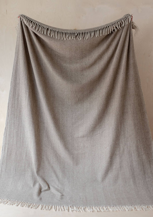 Recycled Wool King Blanket in Natural Herringbone